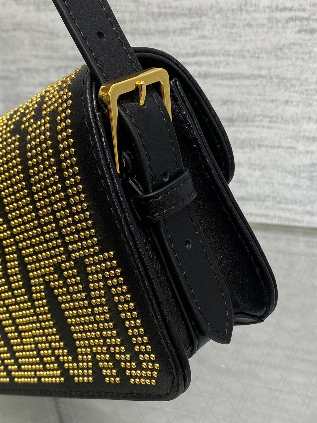 DIOR MINI FLAP BAG 18 IN BLACK LAMBSKIN WITH GOLD RHINSTONES
