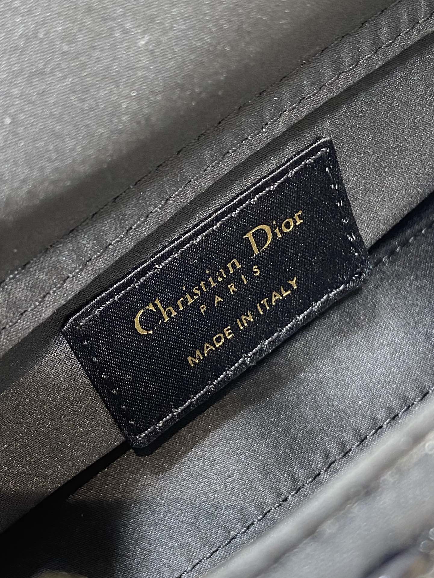 DIOR MINI LADY BAG 16 IN BLACK SATIN AND CALFSKIN WITH BEADED DESIGN