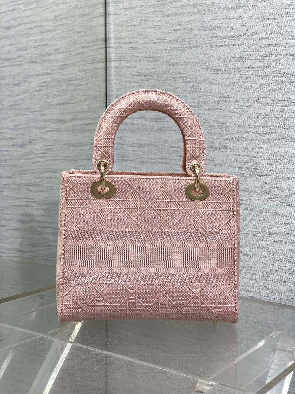 DIOR SMALL 24 LADY BAG IN PASTEL PINK CANVAS