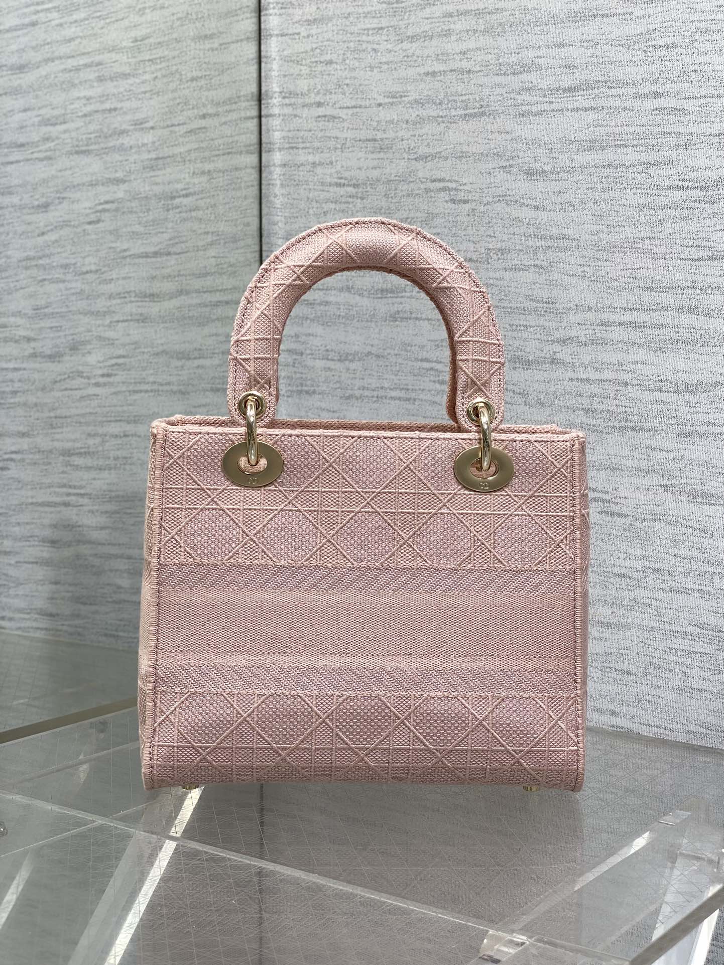 DIOR SMALL 24 LADY BAG IN PASTEL PINK CANVAS