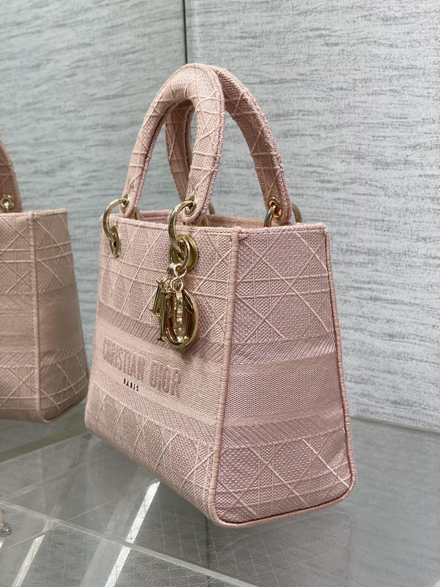 DIOR SMALL 24 LADY BAG IN PASTEL PINK CANVAS