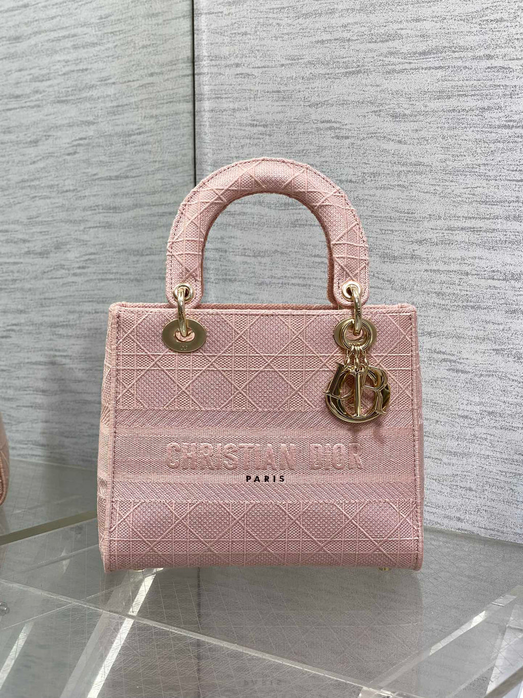 DIOR SMALL 24 LADY BAG IN PASTEL PINK CANVAS
