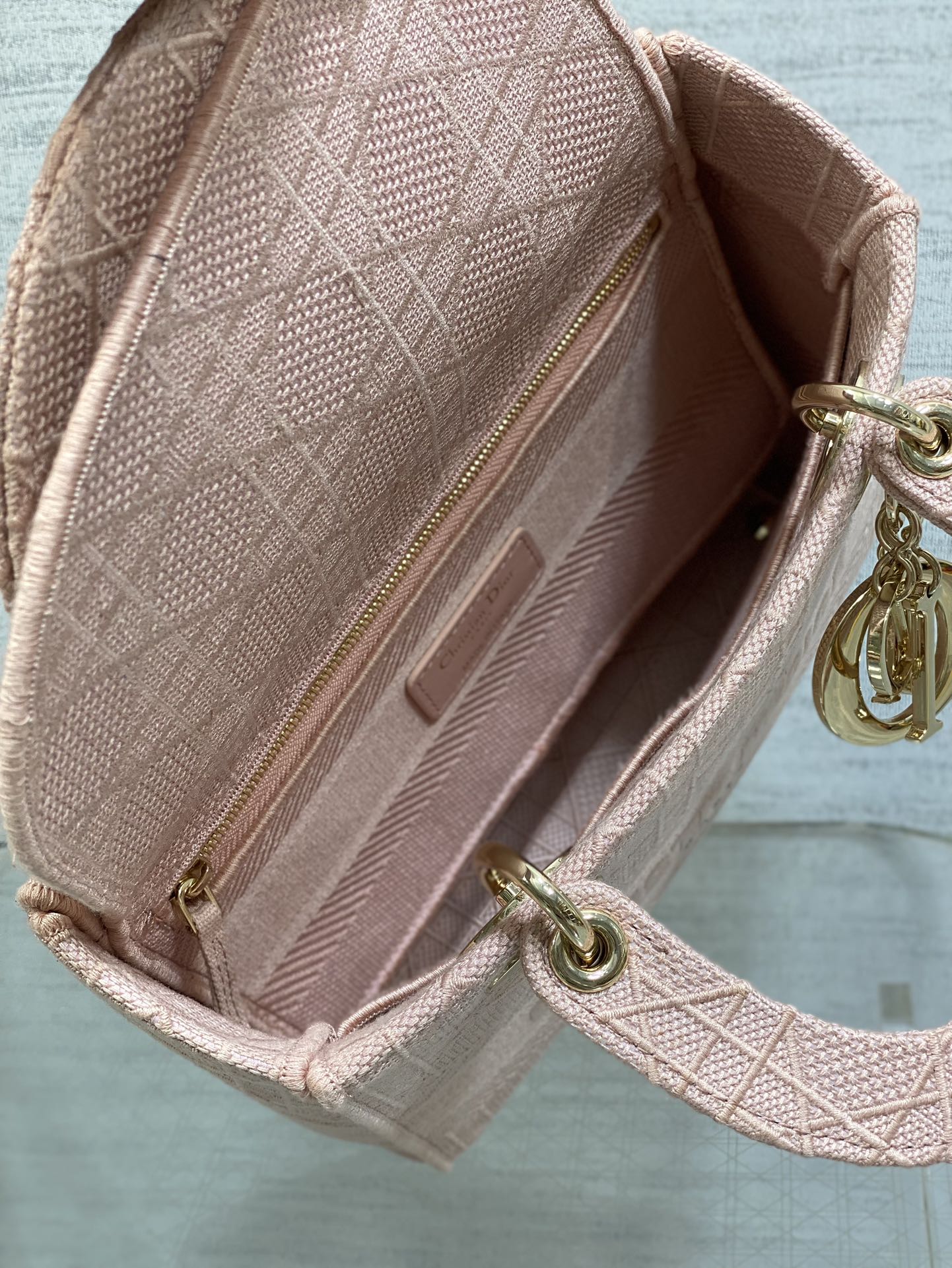 DIOR SMALL 24 LADY BAG IN PASTEL PINK CANVAS