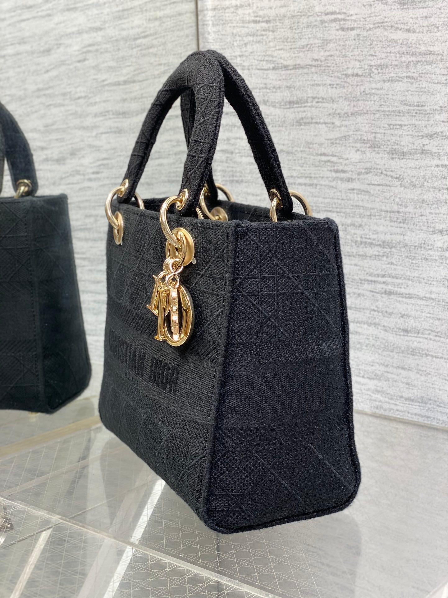 DIOR SMALL 24 LADY BAG IN BLACK CANVAS