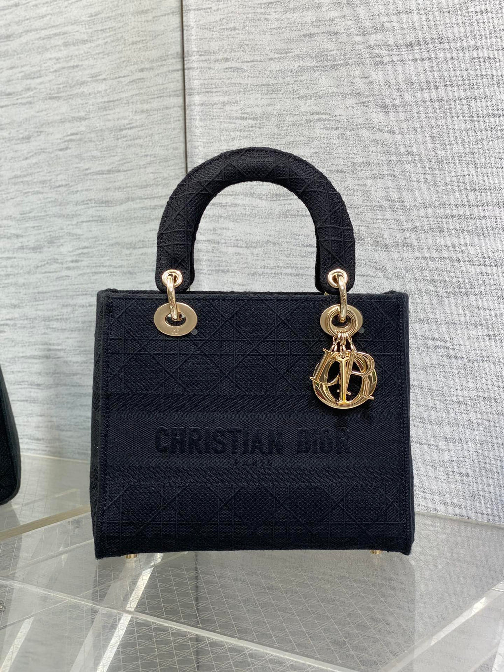 DIOR SMALL 24 LADY BAG IN BLACK CANVAS