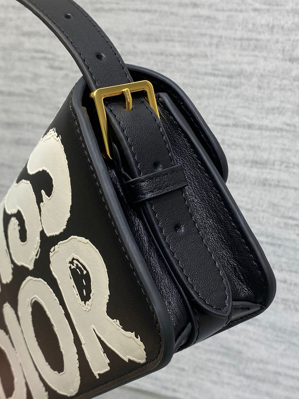 DIOR SMALL 22 FLAP BAG IN BLACK MIX WHITE LAMBSKIN WITH GOLD HARDWARE