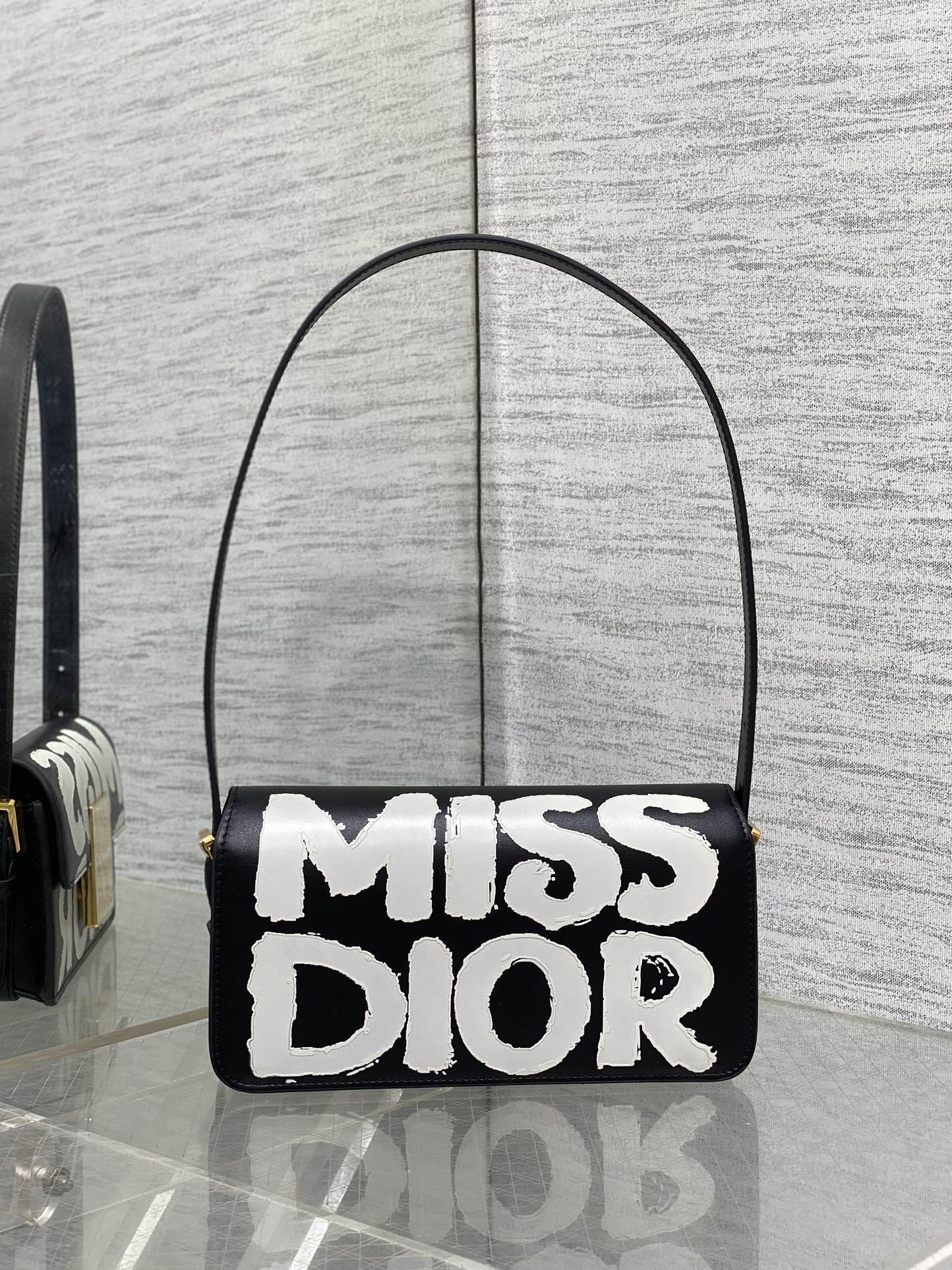 DIOR SMALL 22 FLAP BAG IN BLACK MIX WHITE LAMBSKIN WITH GOLD HARDWARE
