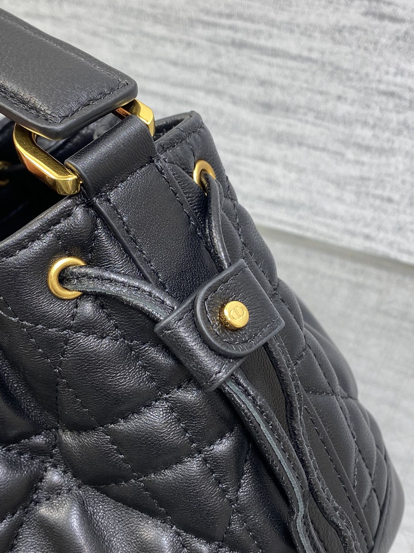 DIOR SMALL 18 JOLIE BUCKET BAG BLACK MACROCANNAGE LAMBSKIN