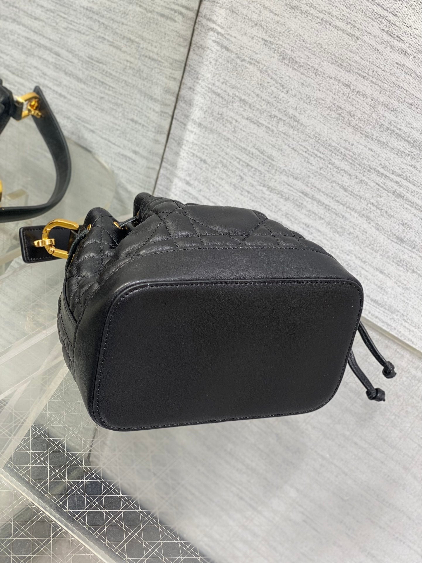 DIOR SMALL 18 JOLIE BUCKET BAG BLACK MACROCANNAGE LAMBSKIN