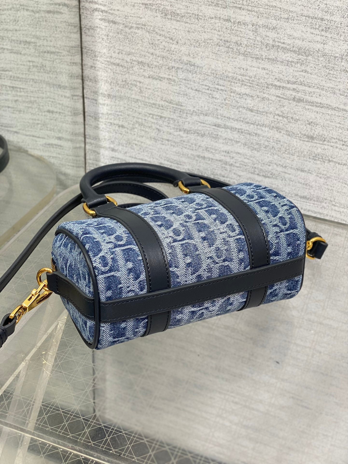DIOR GROOVE MINI 17 BAG IN DENIM BLUE OBLIQUE MONOGRAM JACQUARD
