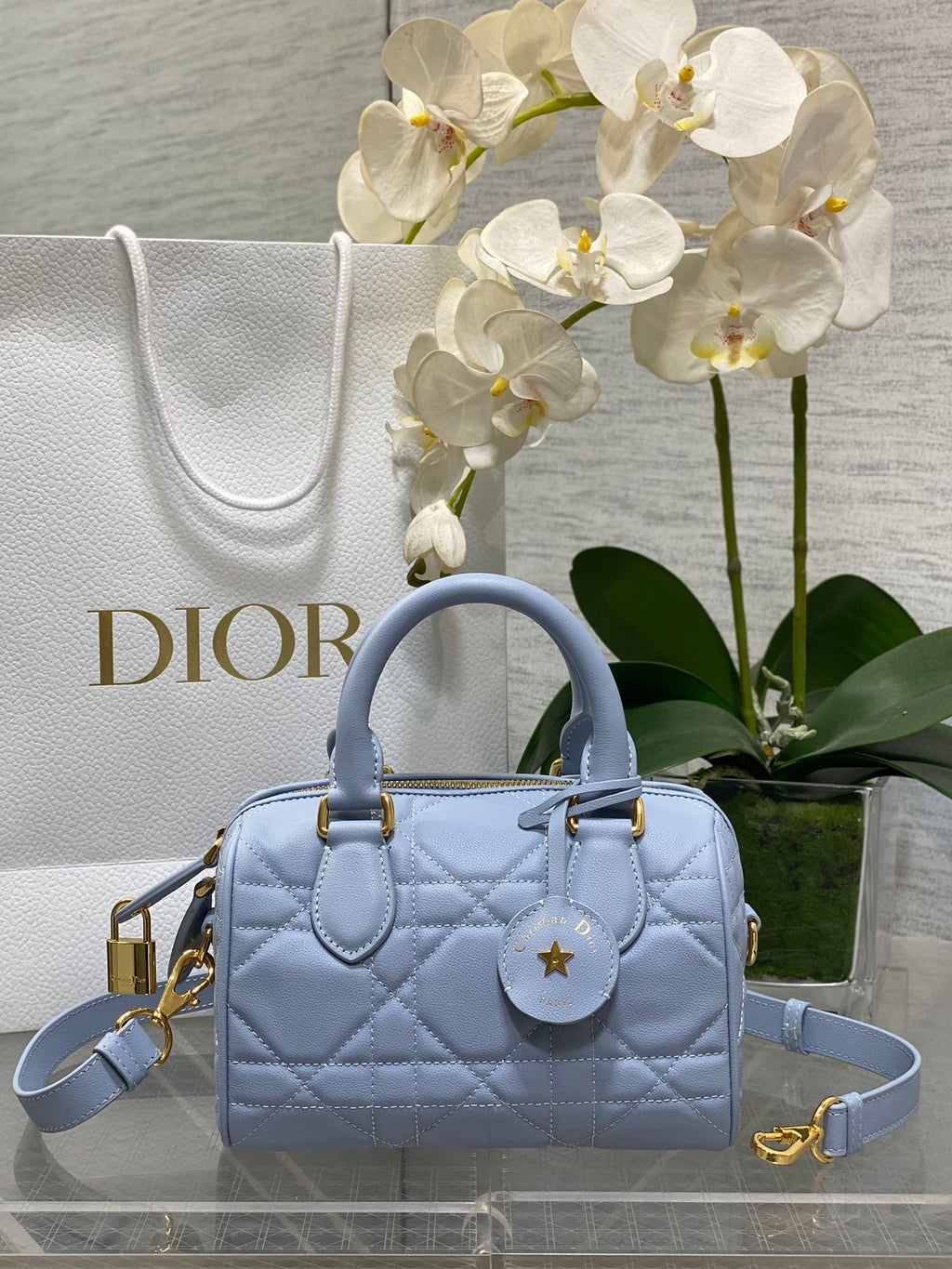 DIOR GROOVE 20 BAG IN LIGHT BLUE LAMBSKIN