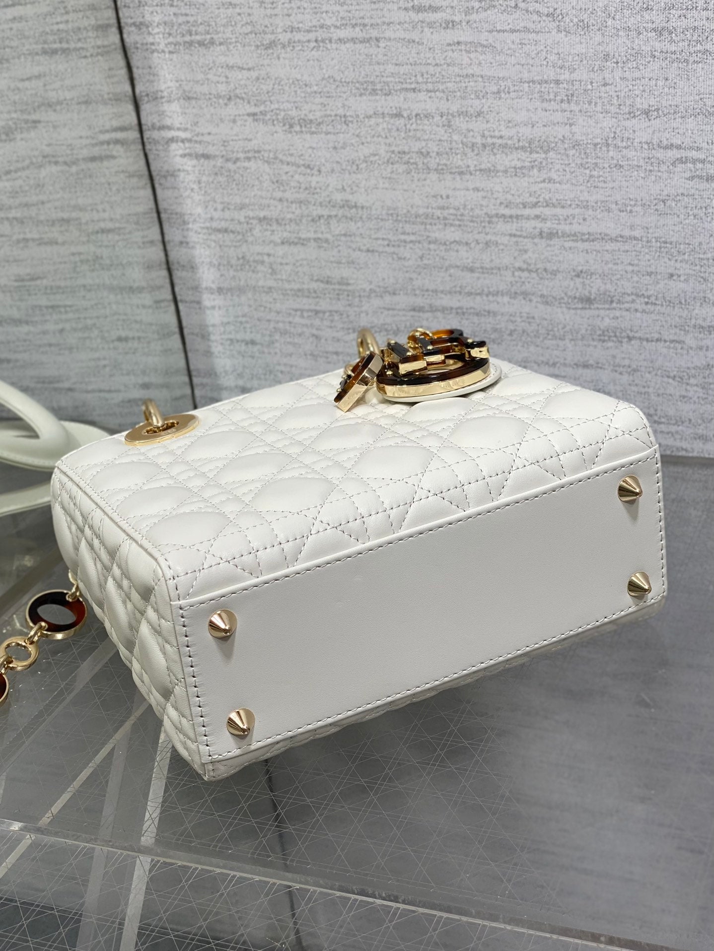 DIOR SMALL 20 LADY BAG IN WHITE MACROCANNAGE LAMBSKIN WITH GOLD HARDWARE