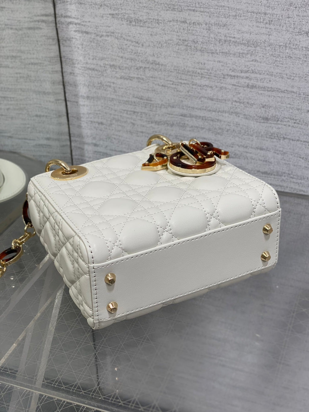 DIOR MINI 17 LADY BAG IN WHITE MACROCANNAGE LAMBSKIN WITH GOLD HARDWARE