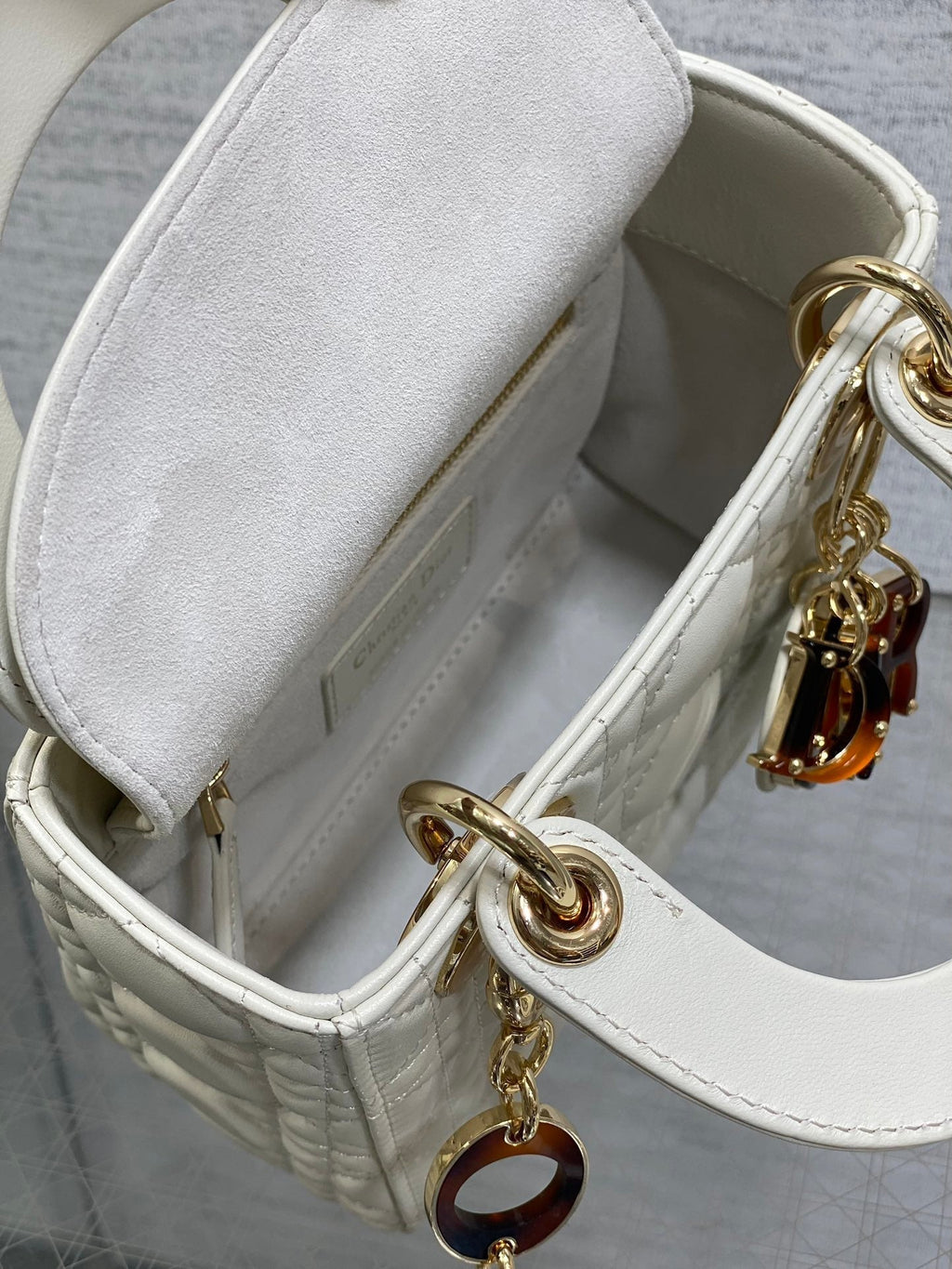 DIOR MINI 17 LADY BAG IN WHITE MACROCANNAGE LAMBSKIN WITH GOLD HARDWARE