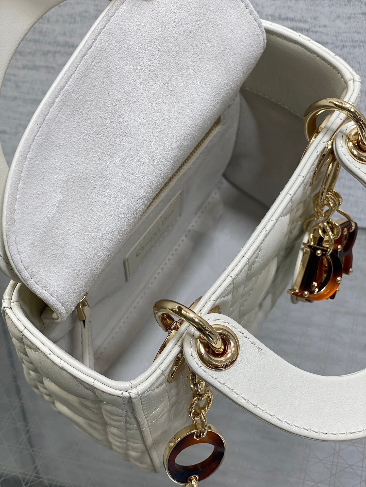 DIOR MINI 17 LADY BAG IN WHITE MACROCANNAGE LAMBSKIN WITH GOLD HARDWARE