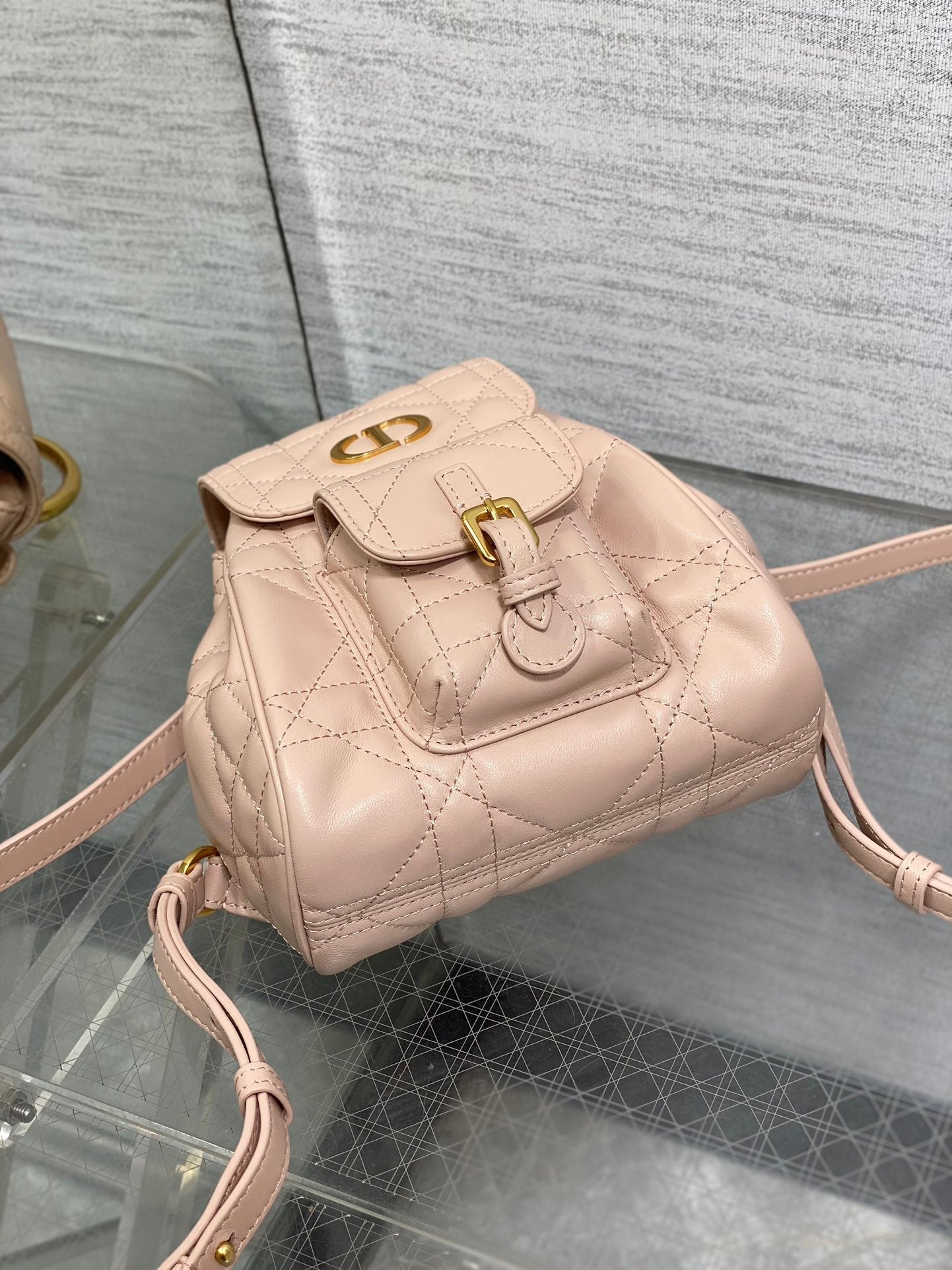 DIOR SMALL 20 CARO BACKPACK IN PEACH PINK MACROCANNAGE LAMBSKIN