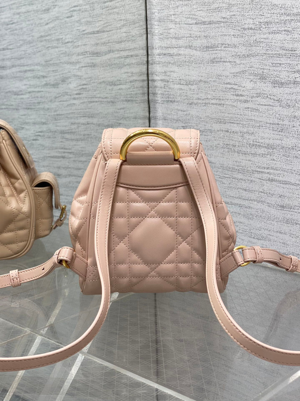 DIOR SMALL 20 CARO BACKPACK IN PEACH PINK MACROCANNAGE LAMBSKIN