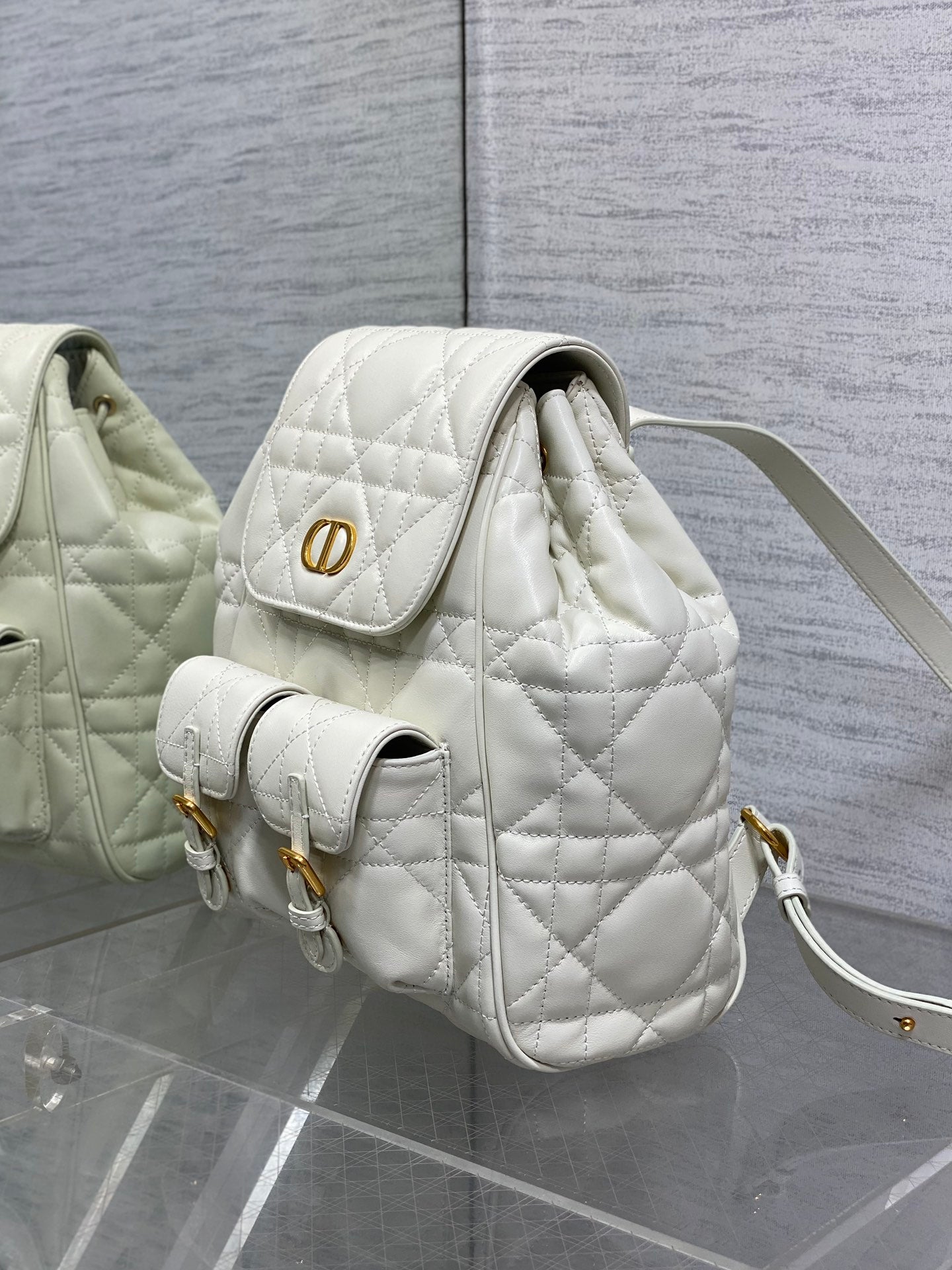 DIOR SMALL 23 CARO BACKPACK IN WHITE MACROCANNAGE LAMBSKIN
