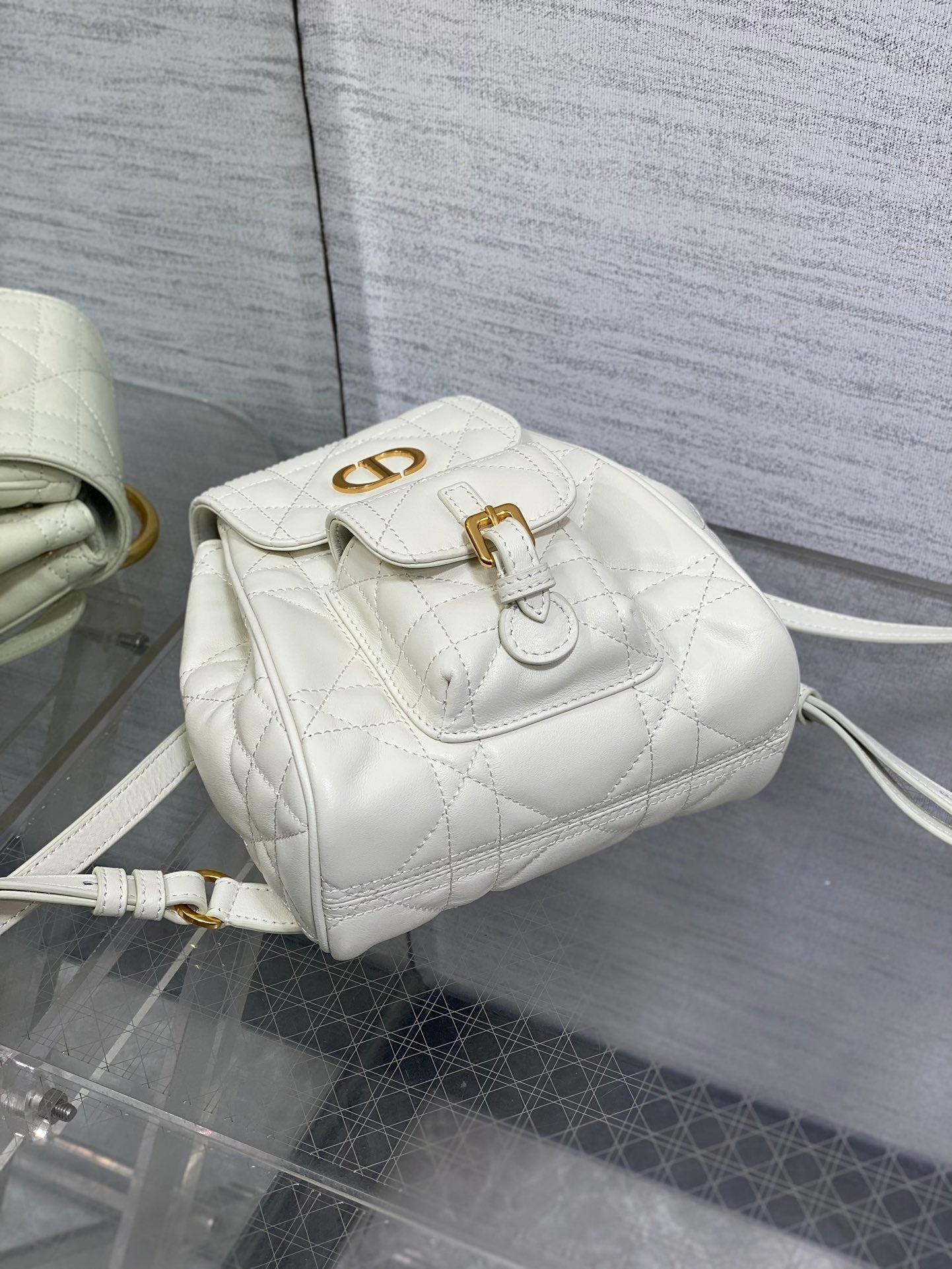DIOR SMALL 20 CARO BACKPACK IN WHITE MACROCANNAGE LAMBSKIN