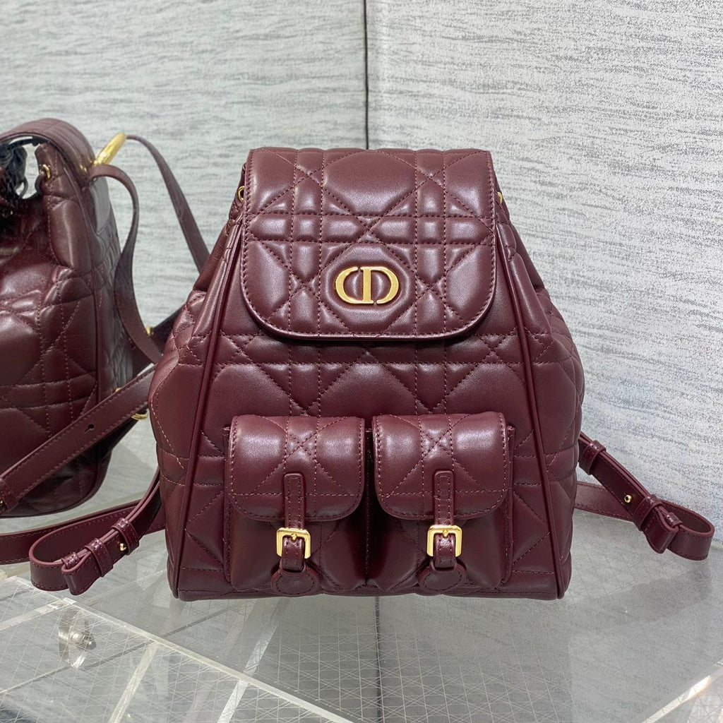 DIOR SMALL 23 CARO BACKPACK IN PLUM PURPLE MACROCANNAGE LAMBSKIN