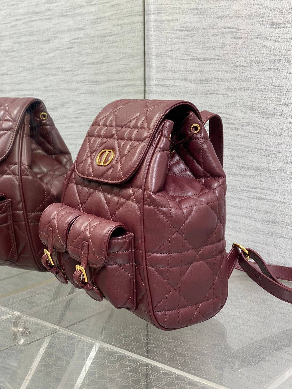 DIOR SMALL 23 CARO BACKPACK IN PLUM PURPLE MACROCANNAGE LAMBSKIN