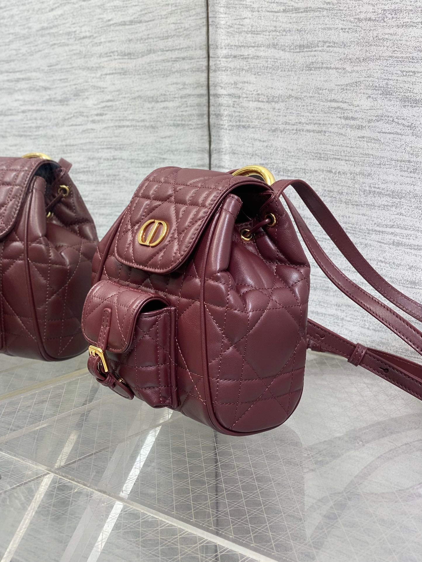 DIOR SMALL 20 CARO BACKPACK IN PLUM PURPLE MACROCANNAGE LAMBSKIN
