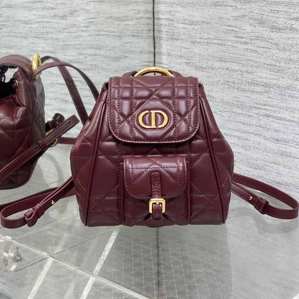 DIOR SMALL 20 CARO BACKPACK IN PLUM PURPLE MACROCANNAGE LAMBSKIN