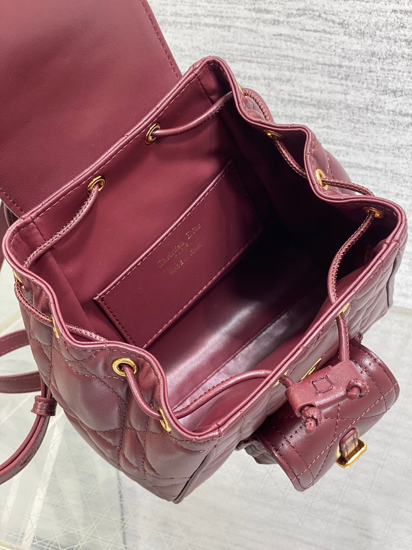 DIOR SMALL 20 CARO BACKPACK IN PLUM PURPLE MACROCANNAGE LAMBSKIN