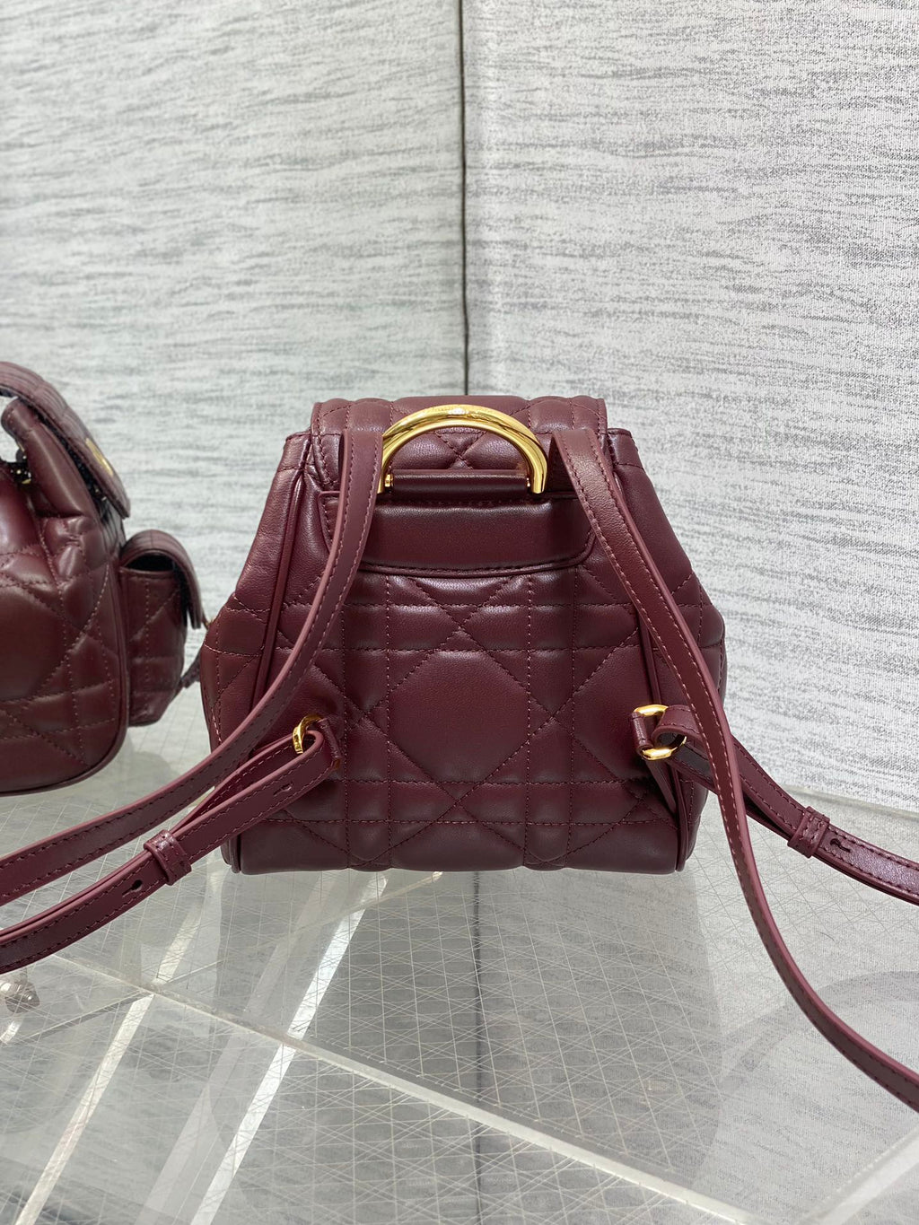DIOR SMALL 20 CARO BACKPACK IN PLUM PURPLE MACROCANNAGE LAMBSKIN
