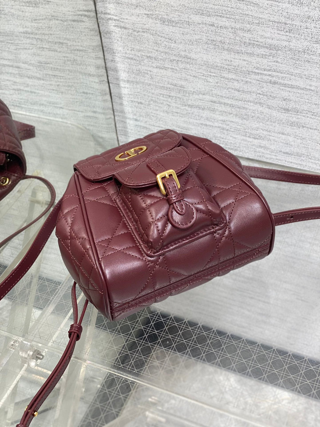 DIOR SMALL 20 CARO BACKPACK IN PLUM PURPLE MACROCANNAGE LAMBSKIN