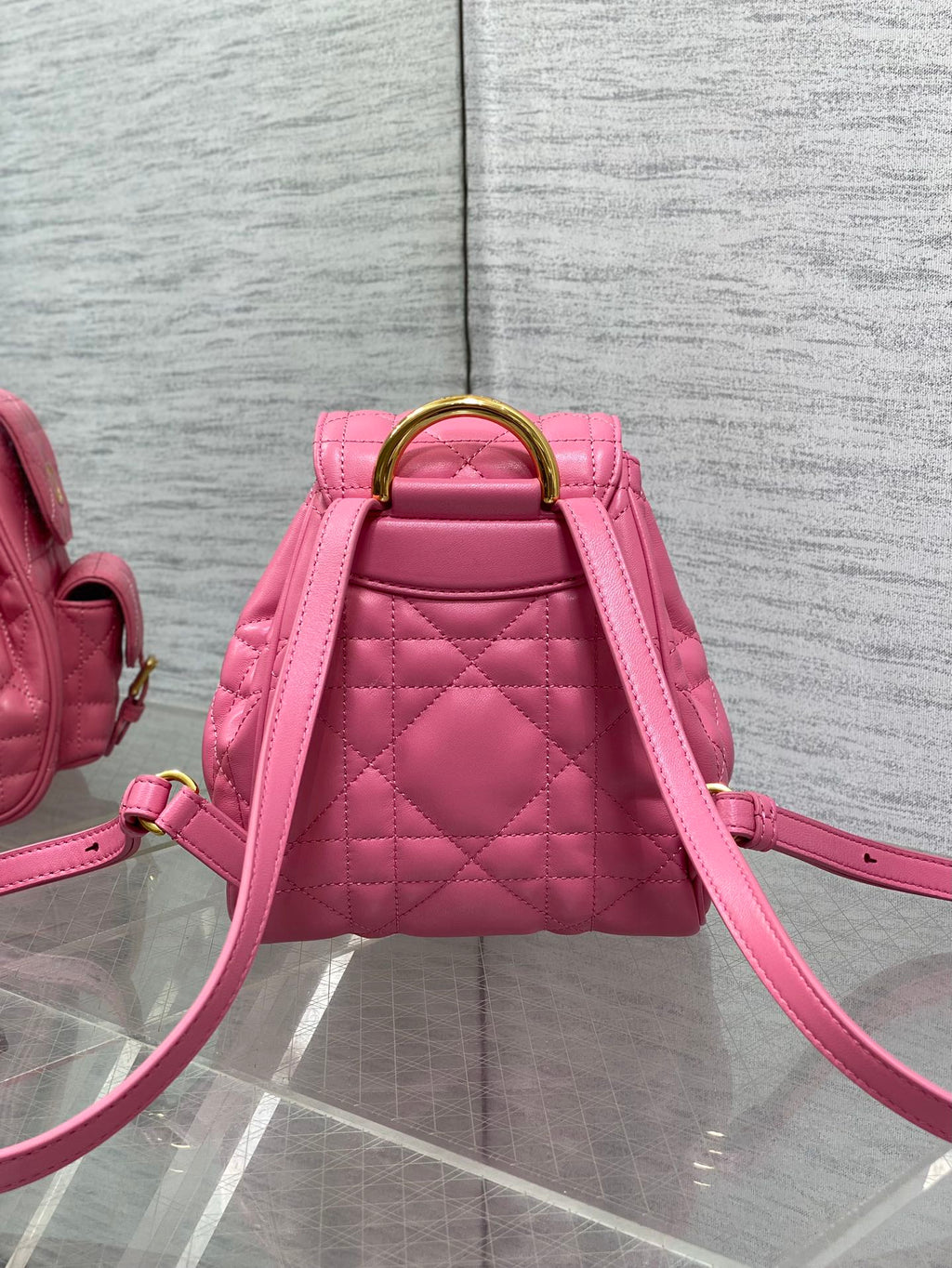 DIOR SMALL 20 CARO BACKPACK IN PUNCH PINK MACROCANNAGE LAMBSKIN