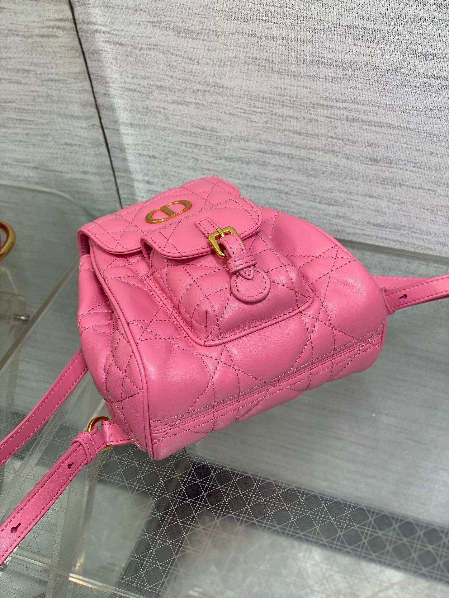 DIOR SMALL 20 CARO BACKPACK IN PUNCH PINK MACROCANNAGE LAMBSKIN