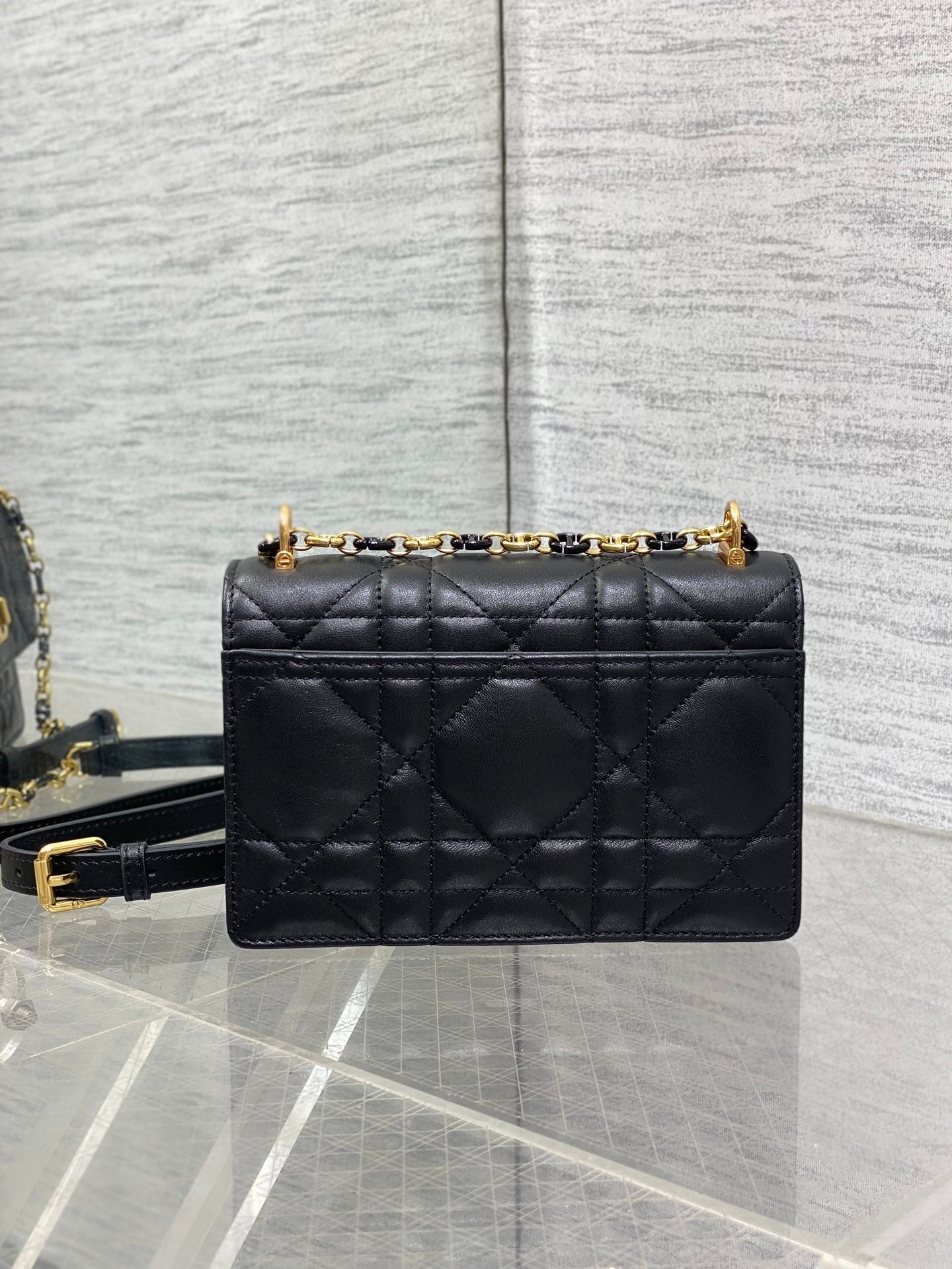 DIOR MISS CARO MINI 17 BAG IN BLACK MACROCANNAGE LAMBSKIN