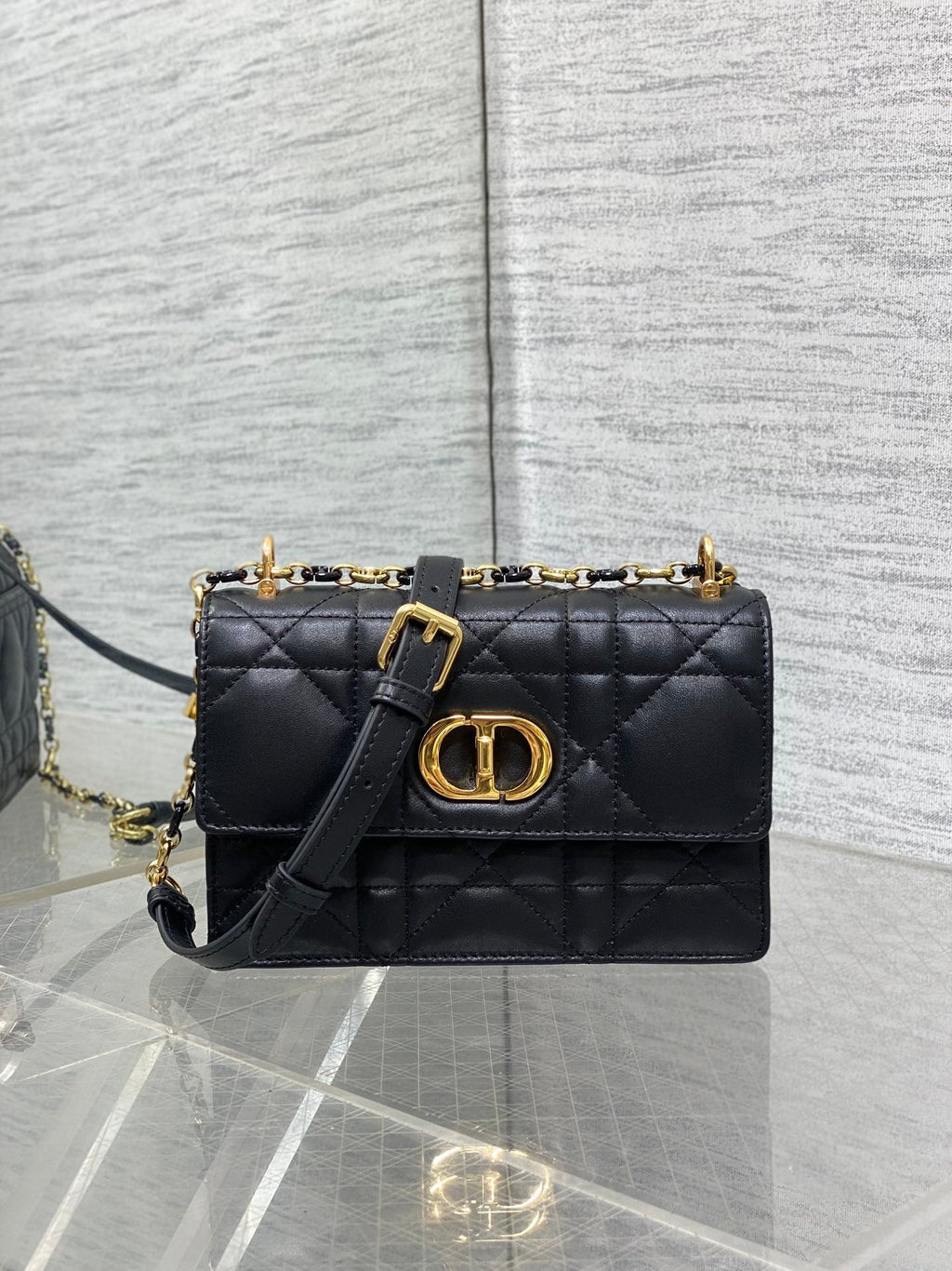 DIOR MISS CARO MINI 17 BAG IN BLACK MACROCANNAGE LAMBSKIN