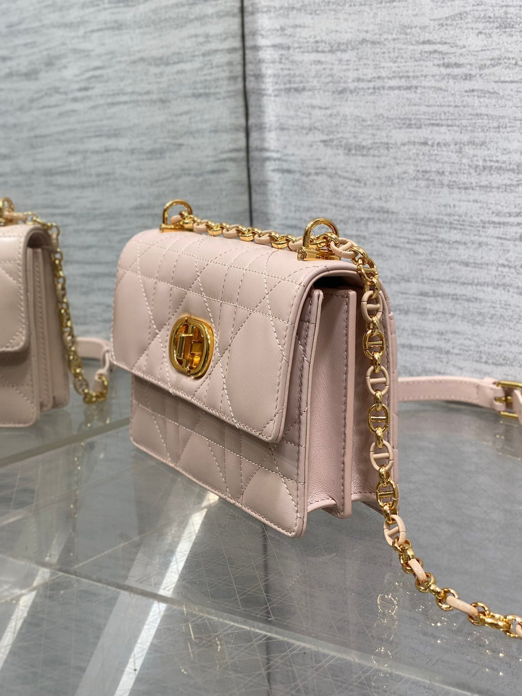 DIOR MISS CARO MINI 17 BAG IN LEMONADE PINK MACROCANNAGE LAMBSKIN