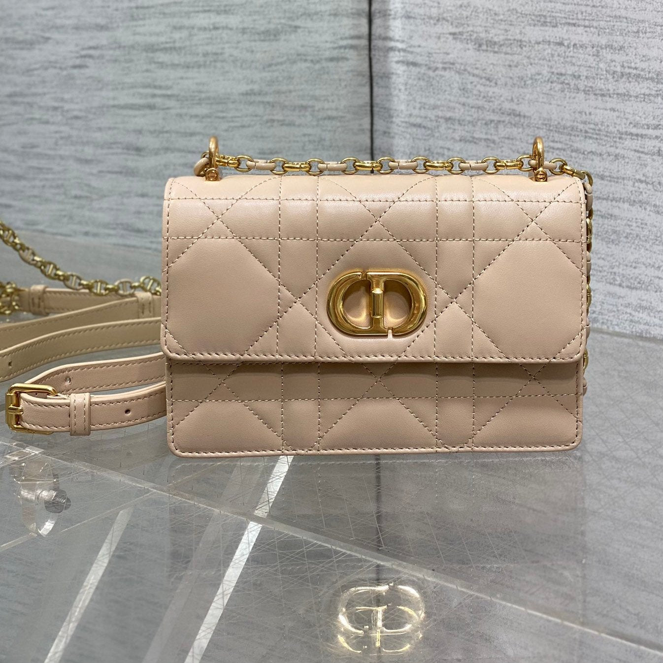 DIOR MISS CARO MINI 17 BAG IN POWDER BEIGE MACROCANNAGE LAMBSKIN