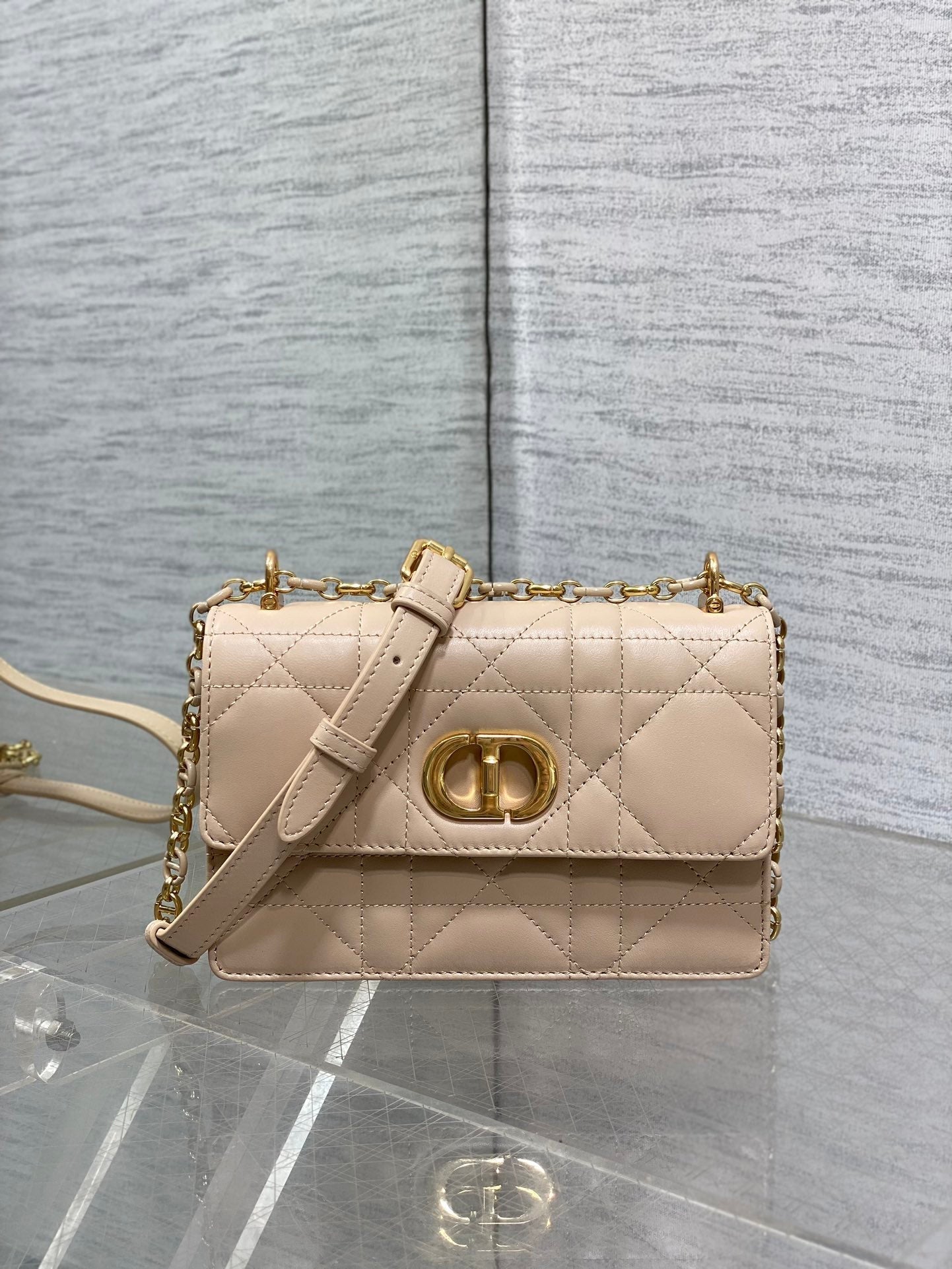 DIOR MISS CARO MINI 17 BAG IN POWDER BEIGE MACROCANNAGE LAMBSKIN