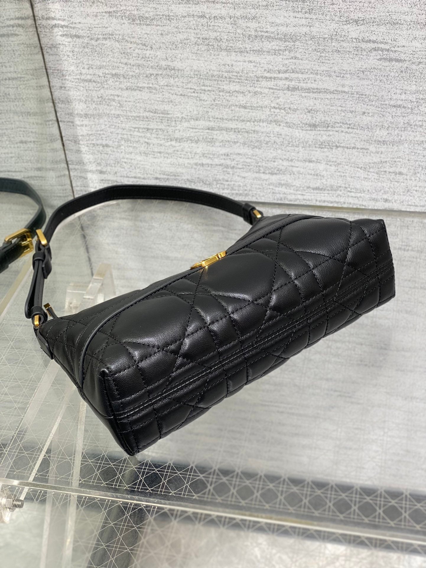 DIOR MISS CARO CIGALE MINI 24 BAG IN BLACK MACROCANNAGE LAMBSKIN