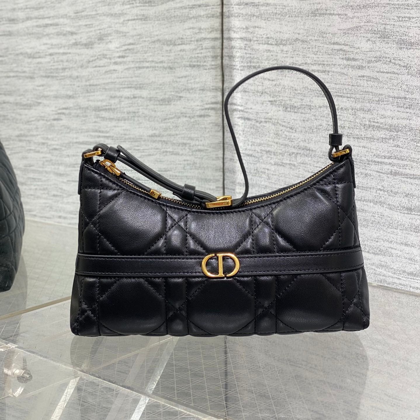 DIOR MISS CARO CIGALE MINI 24 BAG IN BLACK MACROCANNAGE LAMBSKIN