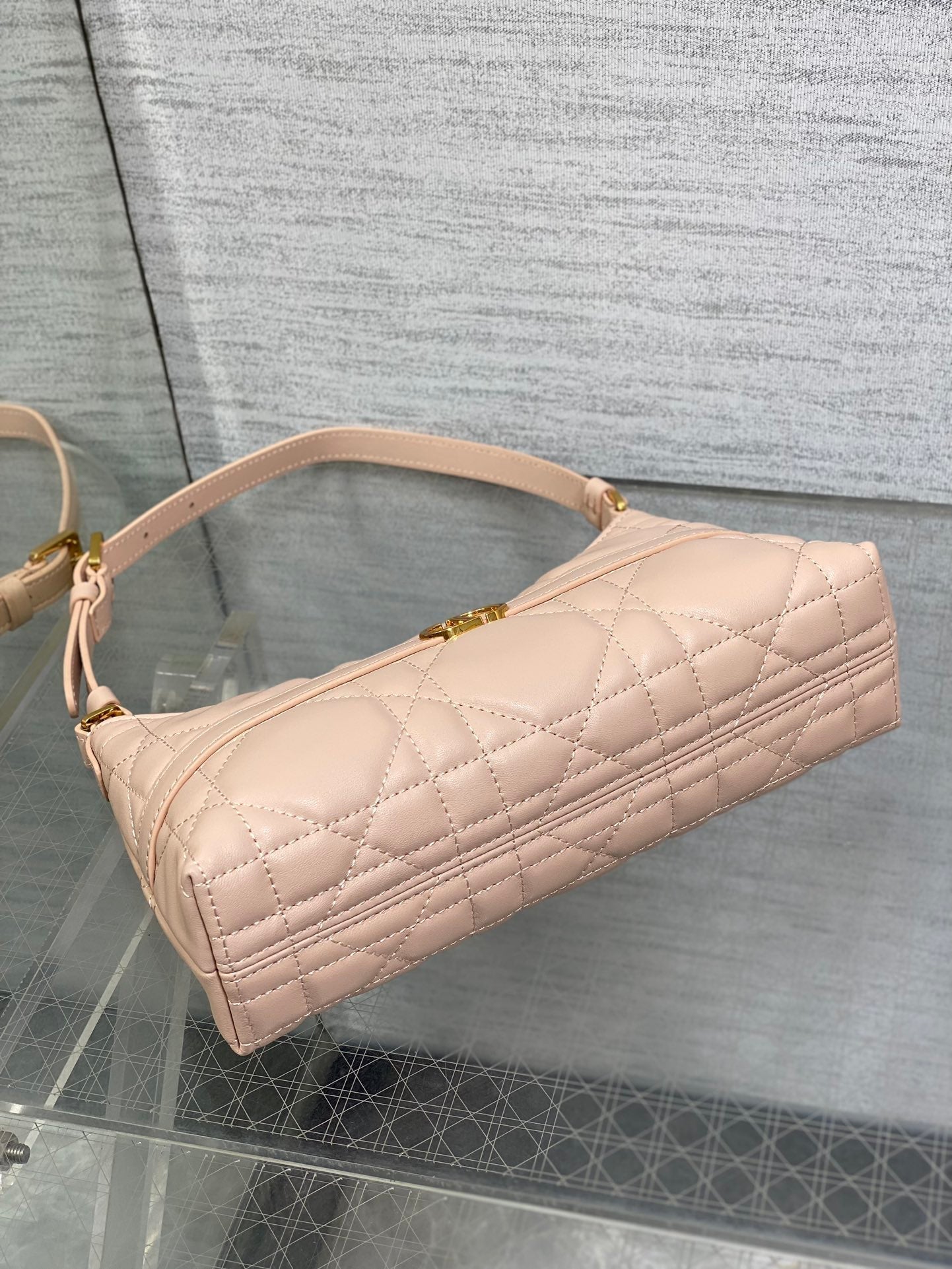 DIOR MISS CARO CIGALE MINI 24 BAG IN POWDER PINK MACROCANNAGE LAMBSKIN