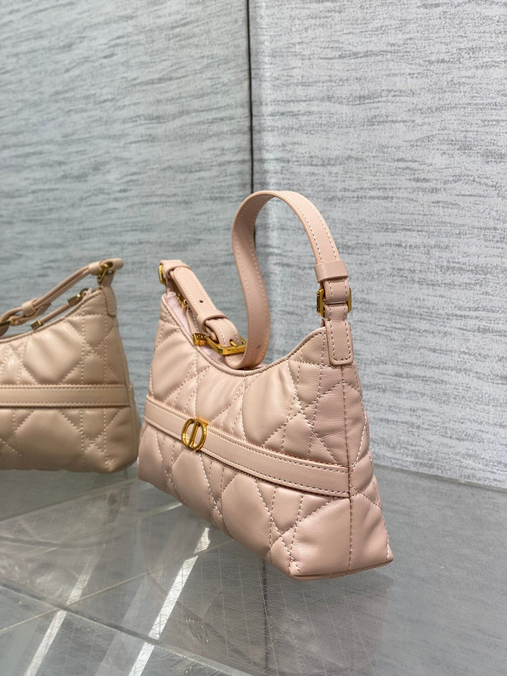 DIOR MISS CARO CIGALE MINI 24 BAG IN POWDER PINK MACROCANNAGE LAMBSKIN