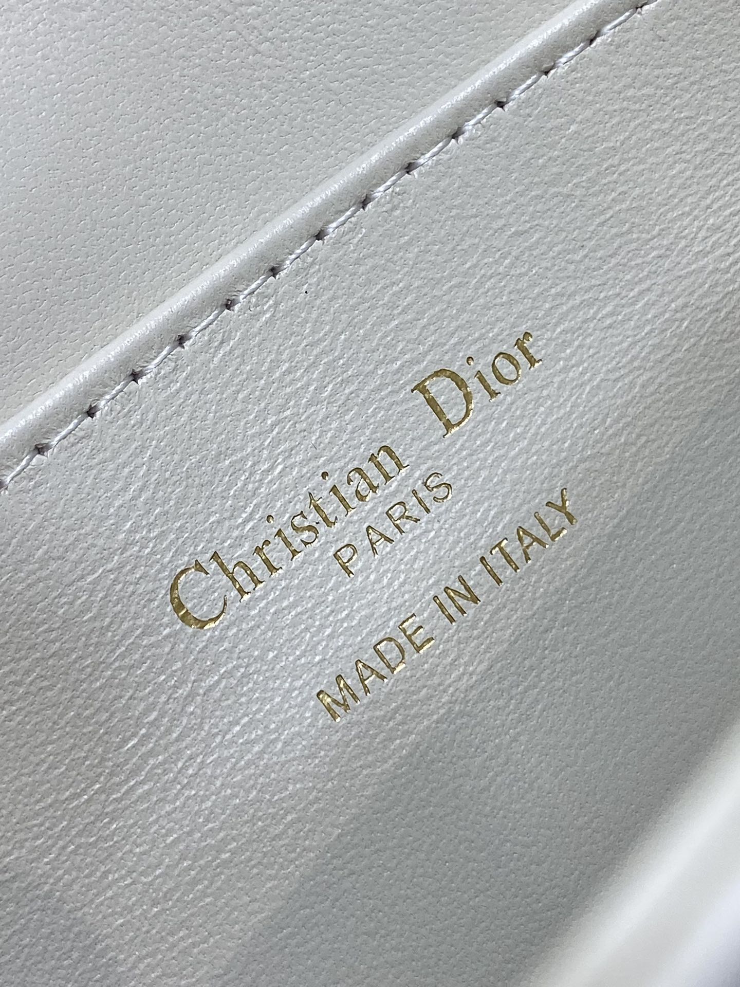DIOR MINI 18 FLAP BAG IN WHITE LAMBSKIN WITH GOLD RHINSTONES