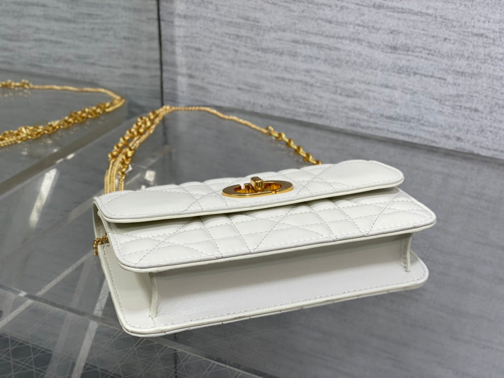 DIOR MONTAIGNE AVENUE MINI 19 BAG IN WHITE CALFSKIN WITH GOLD HARDWARE