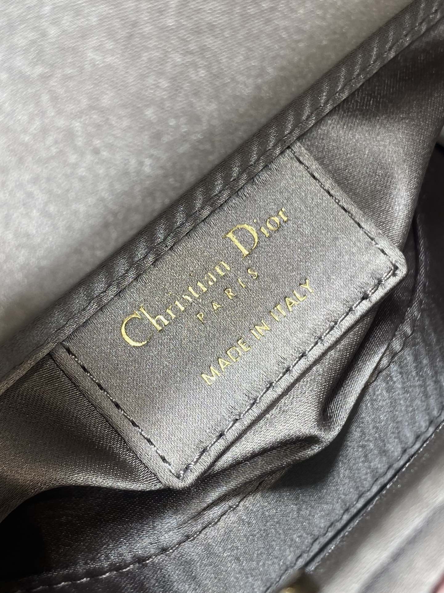 DIOR MINI LADY BAG 16 IN WENGE BROWN SATIN AND CALFSKIN WITH BEADED DESIGN