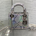 DIOR MINI 17 LADY BAG IN SILVER SNAKESKIN PATTERN LAMBSKIN