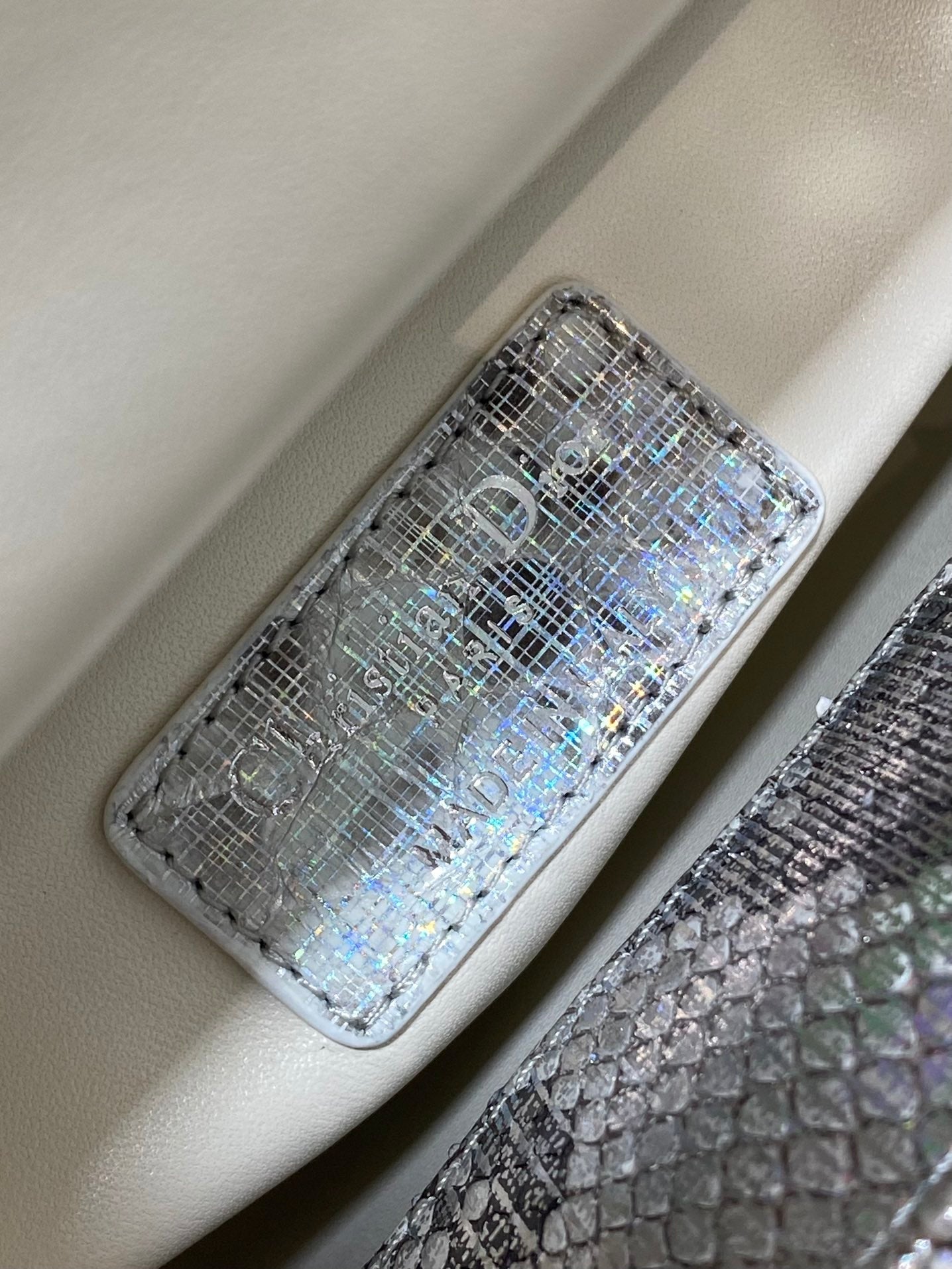 DIOR MINI 17 LADY BAG IN SILVER SNAKESKIN PATTERN LAMBSKIN