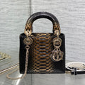 DIOR MINI 17 LADY BAG IN BLACK MIX COFFEE BROWN SNAKESKIN PATTERN LAMBSKIN