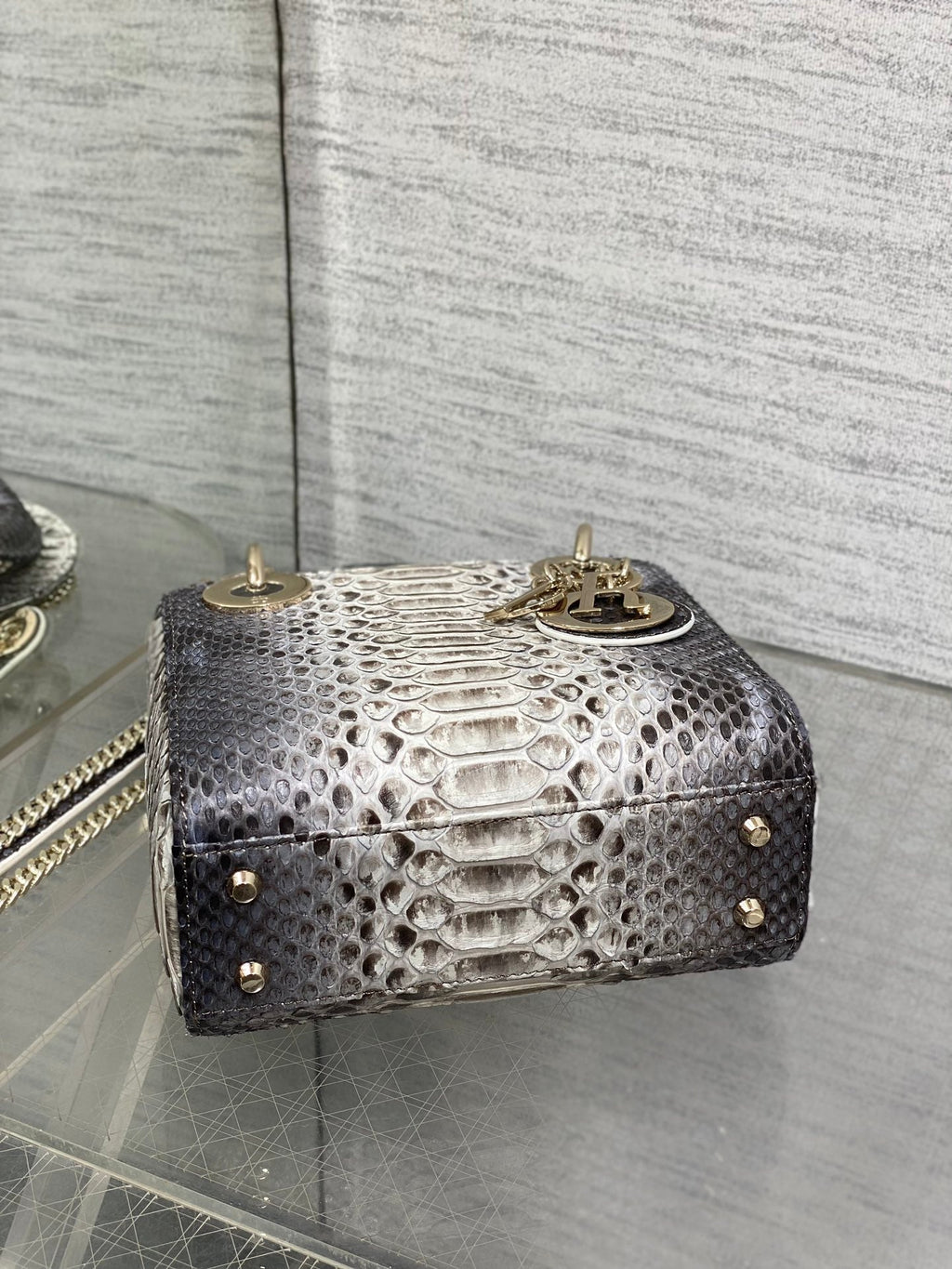 DIOR MINI 17 LADY BAG IN WHITE MIX BLACK SNAKESKIN PATTERN LAMBSKIN