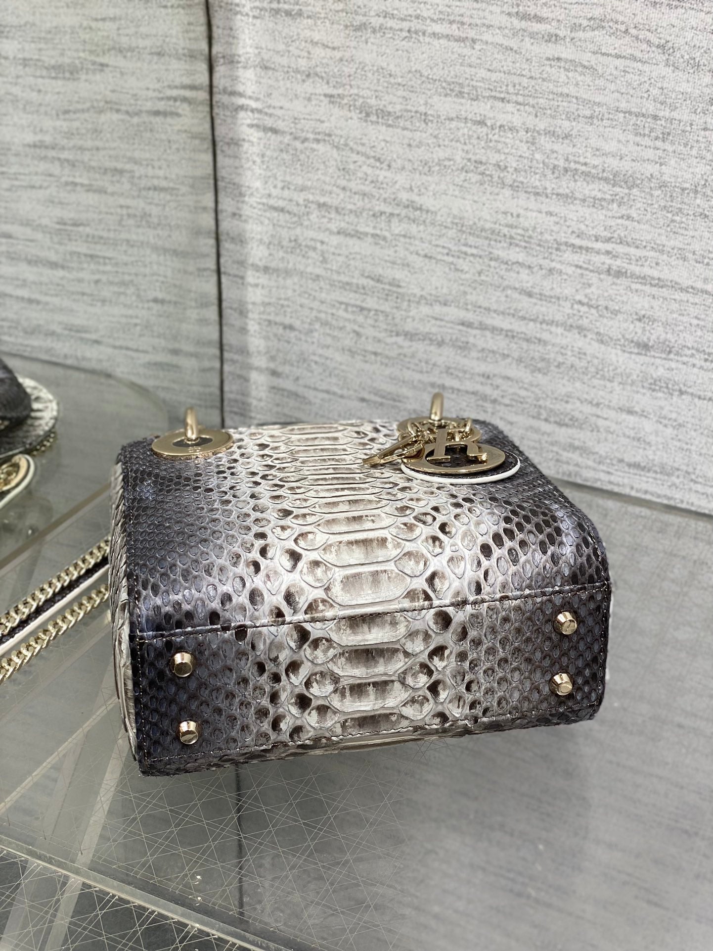 DIOR MINI 17 LADY BAG IN WHITE MIX BLACK SNAKESKIN PATTERN LAMBSKIN