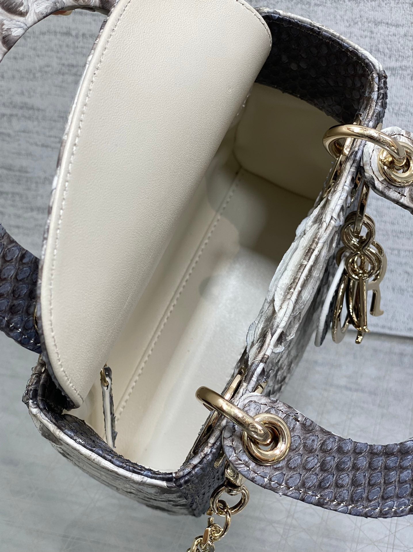 DIOR MINI 17 LADY BAG IN WHITE MIX BLACK SNAKESKIN PATTERN LAMBSKIN